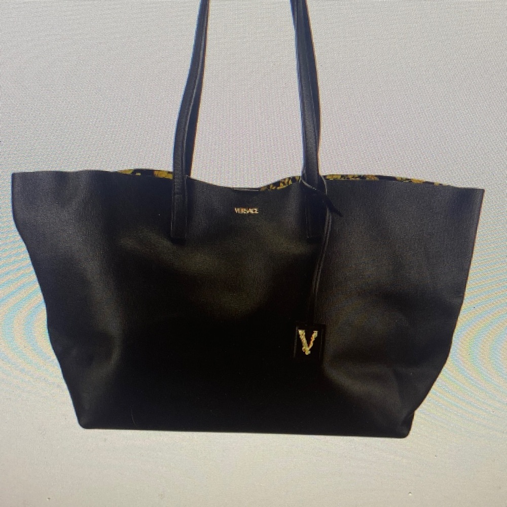 Versace Black Tote with Gold Accents